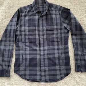 Men’s L THEORY Plaid Gray Button Up Casual Shirt